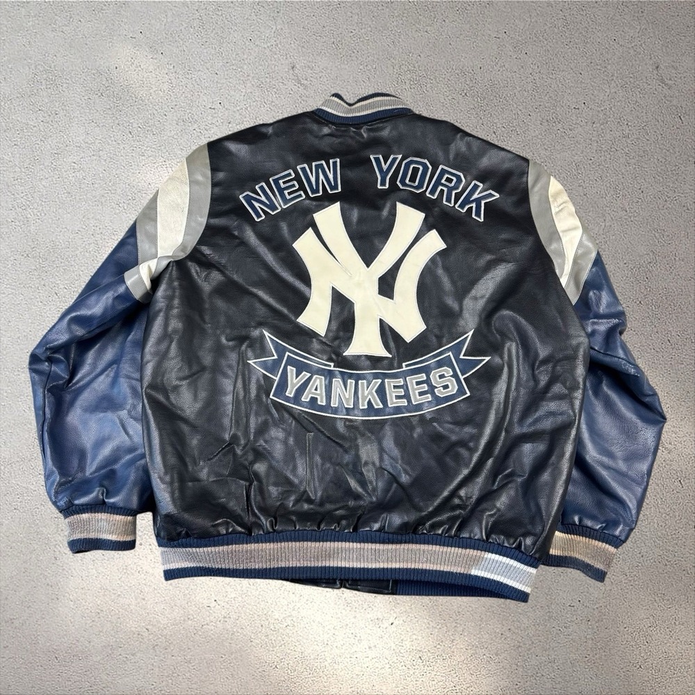 Vintage New York Yankees Faux Leather Bomber Jacket Men's XL Varsity MLB
